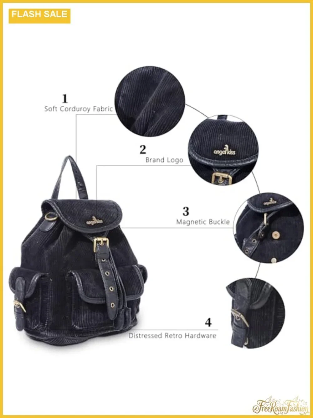 Convertible Corduroy Backpack Purse with Detachable Straps for Women 3-in-1